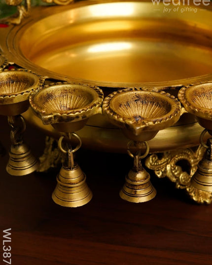 Brass Urli With Diya & Bells - Wl3870