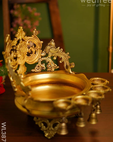 Brass Urli With Diya & Bells - Wl3870