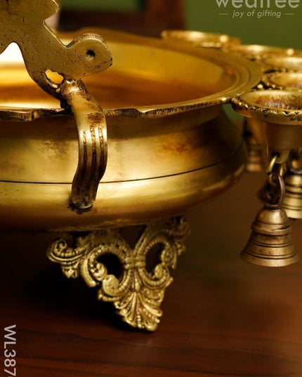 Brass Urli With Diya & Bells - Wl3870