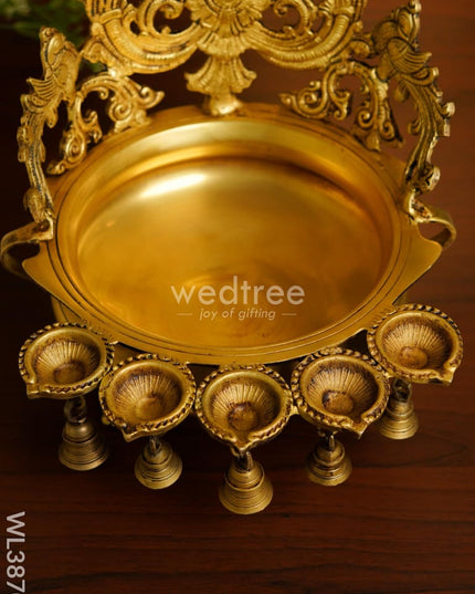Brass Urli With Diya & Bells - Wl3870