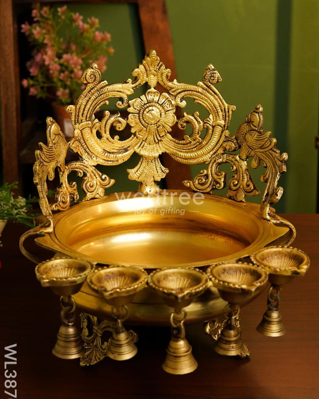 Brass Urli With Diya & Bells - Wl3870