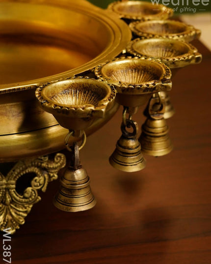 Brass Urli With Diya & Bells - Wl3870
