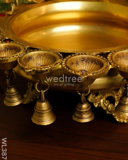 Brass Urli With Diya & Bells - Wl3870
