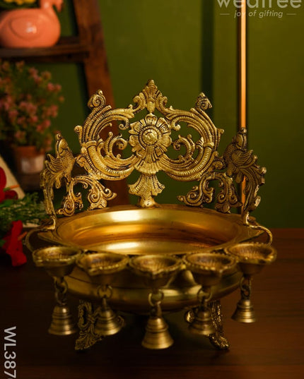 Brass Urli With Diya & Bells - Wl3870