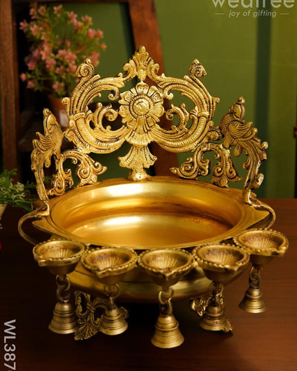 Brass Urli With Diya & Bells - Wl3870