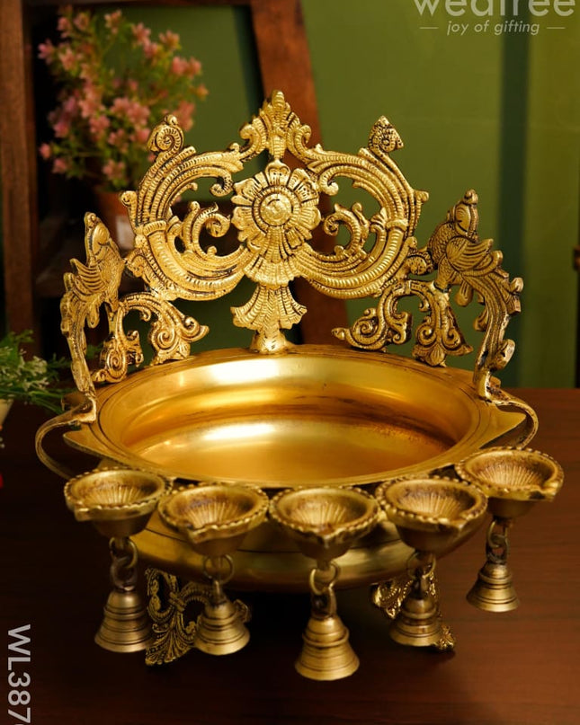 Brass Urli With Diya & Bells - Wl3870