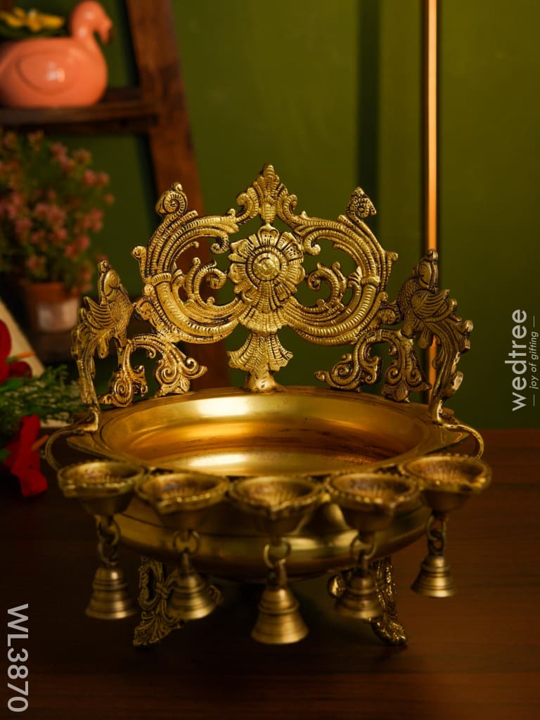 Brass Urli With Diya & Bells - Wl3870