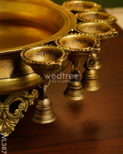 Brass Urli With Diya & Bells - Wl3870