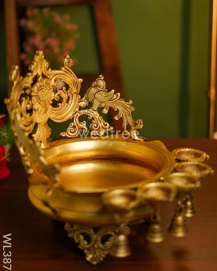 Brass Urli With Diya & Bells - Wl3870