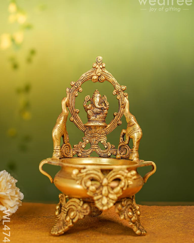 Brass Urli With Ganesha - 12 Inch Wl4742