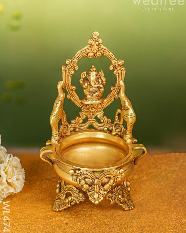 Brass Urli With Ganesha - 12 Inch Wl4742