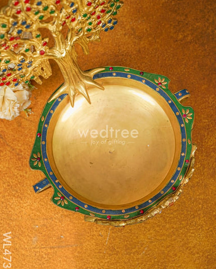 Brass Urli With Kalpavrisha Tree - 13 Inch Wl4737
