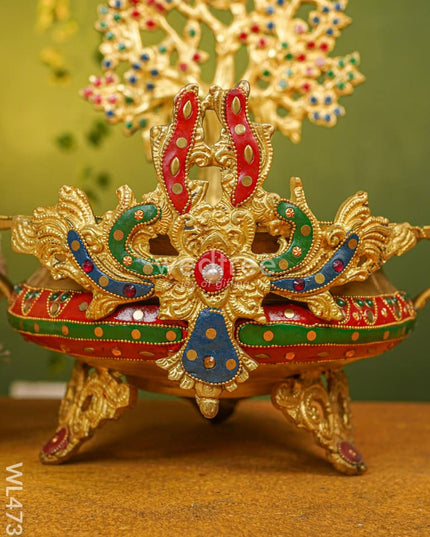 Brass Urli With Kalpavrisha Tree - 13 Inch Wl4737