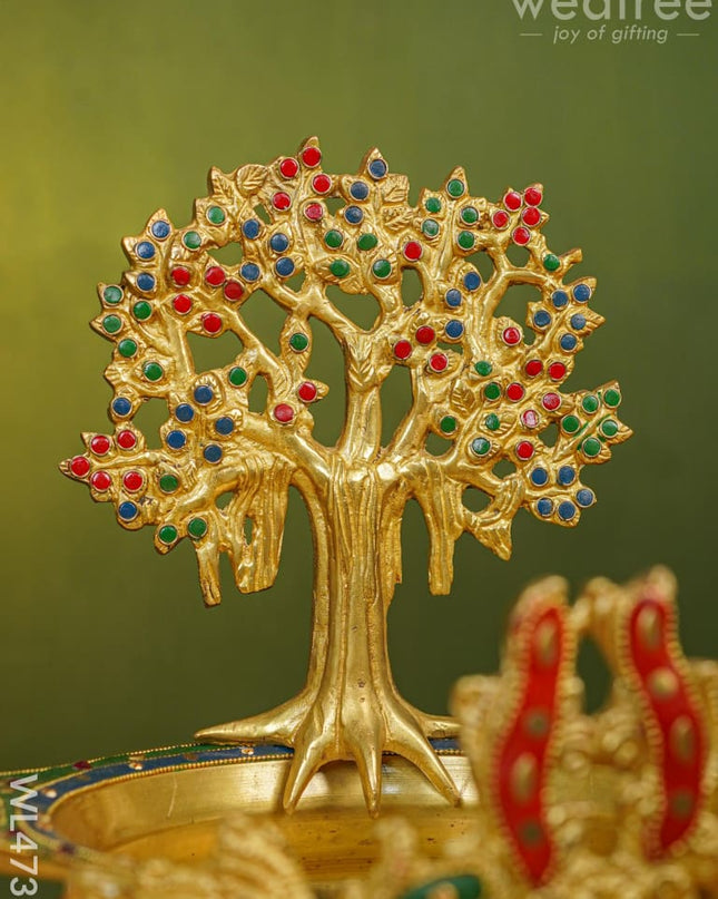 Brass Urli With Kalpavrisha Tree - 13 Inch Wl4737