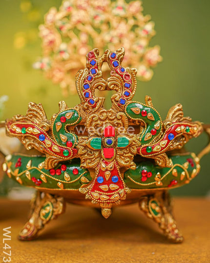 Brass Urli With Kalpavrisha Tree - 13 Inch Wl4738