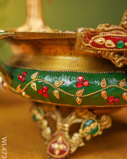 Brass Urli With Kalpavrisha Tree - 13 Inch Wl4738