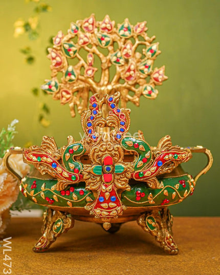 Brass Urli With Kalpavrisha Tree - 13 Inch Wl4738