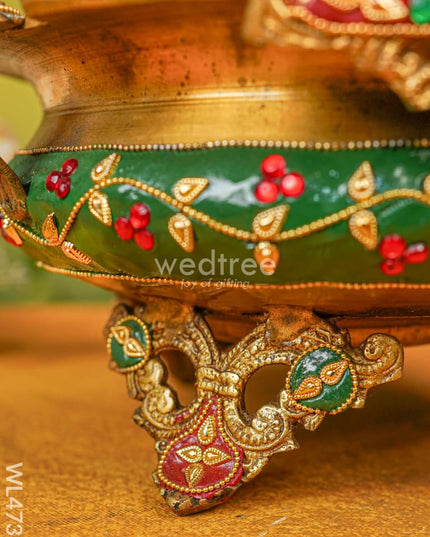 Brass Urli With Kalpavrisha Tree - 13 Inch Wl4738