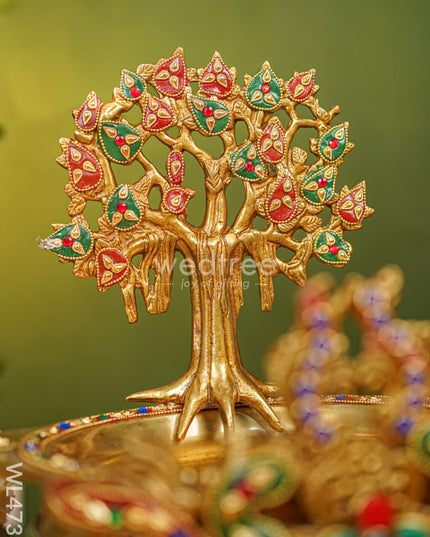 Brass Urli With Kalpavrisha Tree - 13 Inch Wl4738