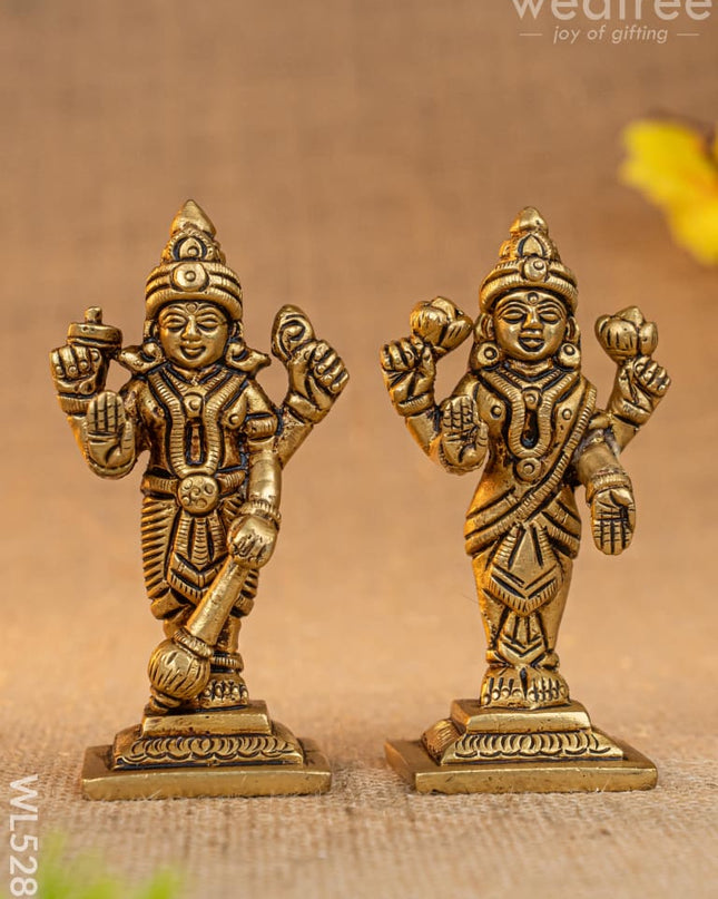 Brass Vishnu Lakshmi Idol - 4 inch - WL5289 - Brass Figurines