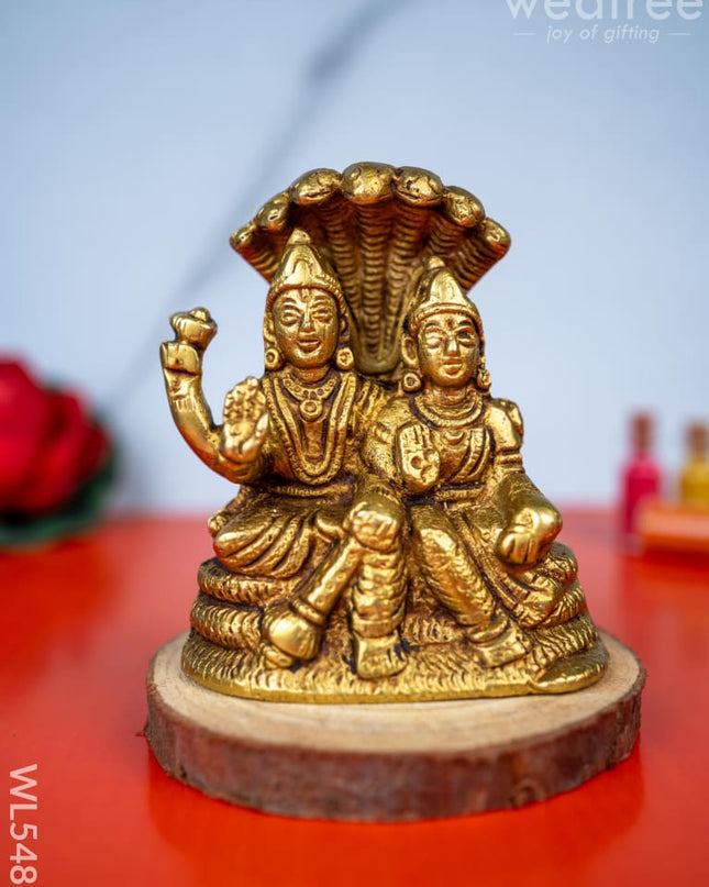 Brass Vishnu Lakshmi Idol - 4 inch - WL5486 - Brass Figurines