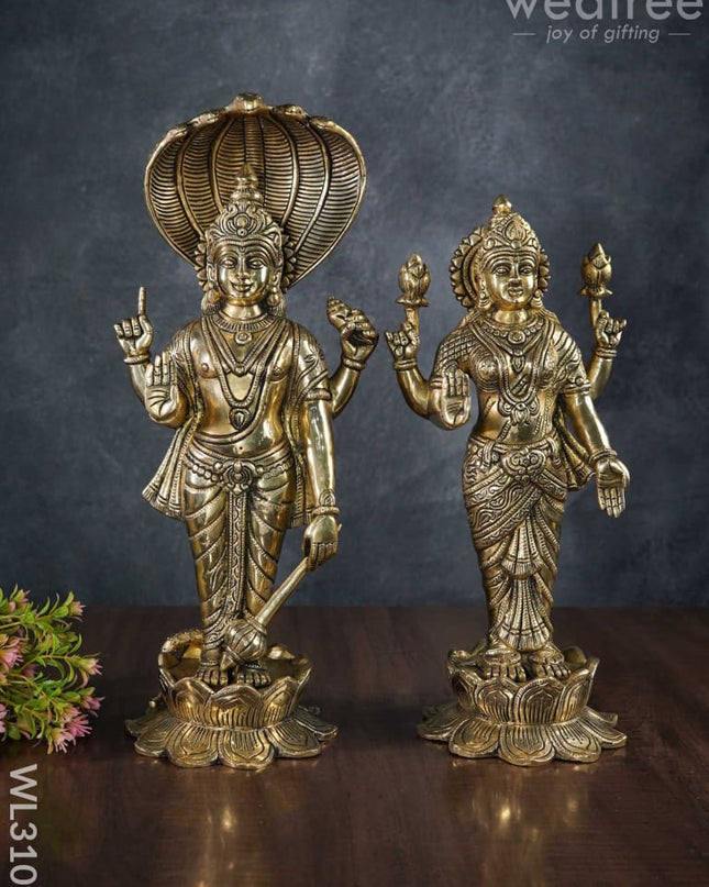 Brass Vishnu Lakshmi Idols - Wl3109 Figurines