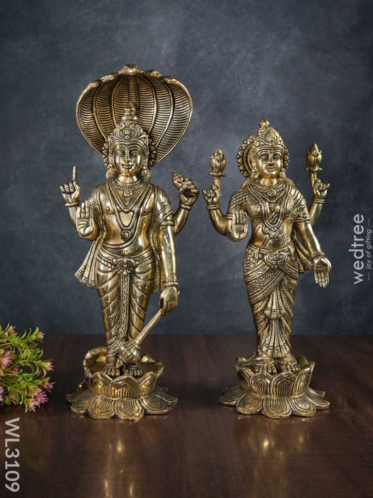 Brass Vishnu Lakshmi Idols - Wl3109 Figurines