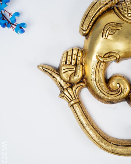 Brass Wall Hanging Ganesh Face with Om - WL2229 - Brass Wall Hanging