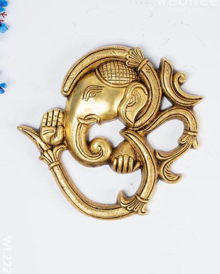 Brass Wall Hanging Ganesh Face with Om - WL2229 - Brass Wall Hanging