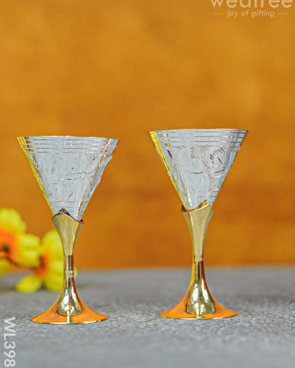 Brass Wine Glass Set With Silver Coating - Wl3985 Utility