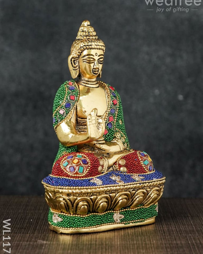 White Metal Buddha With Stone Work - Wl1176