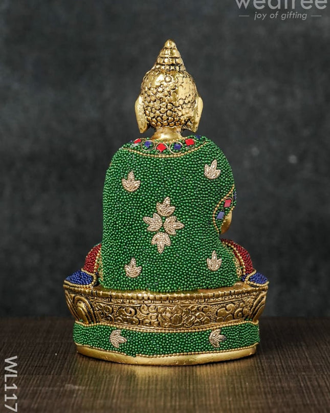 White Metal Buddha With Stone Work - Wl1176