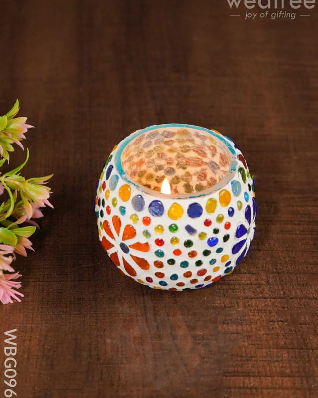 Candle Holder In Cracked Mosaic Glass - Wbg0966 Candles