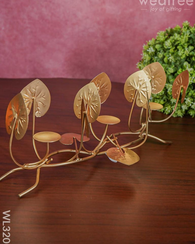 Candle Holders Among Lotus Stems & Leaves - Wl3205 Candles And Votives