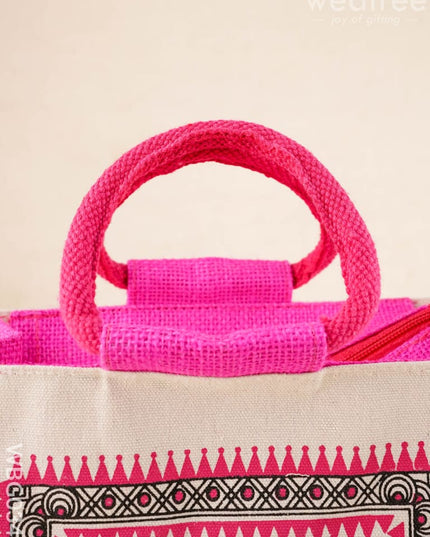 Canvas and Jute Bag with Warli Print - WBG0344 - Jute Bags