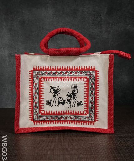 Canvas And Jute Bag With Warli Print - Wbg0344 Bags
