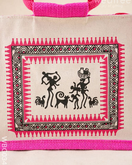 Canvas and Jute Bag with Warli Print - WBG0344 - Jute Bags