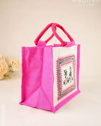 Canvas and Jute Bag with Warli Print - WBG0344 - Jute Bags
