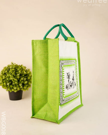Canvas and Jute Bag with Warli Prints - WBG0089 - Jute Bags