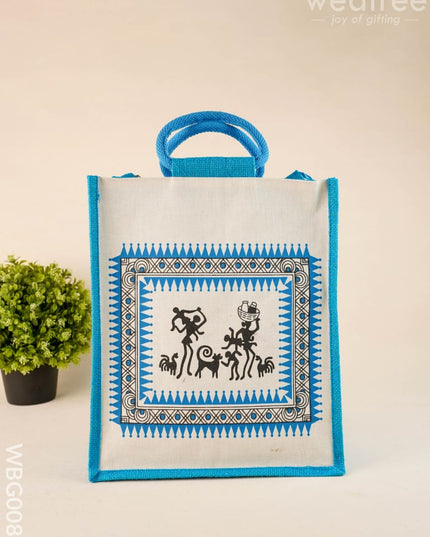 Canvas and Jute Bag with Warli Prints - WBG0089 - Jute Bags