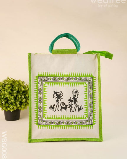 Canvas and Jute Bag with Warli Prints - WBG0089 - Jute Bags