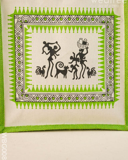 Canvas and Jute Bag with Warli Prints - WBG0089 - Jute Bags