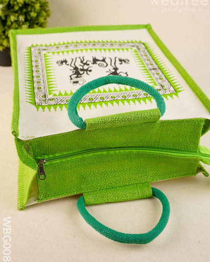Canvas and Jute Bag with Warli Prints - WBG0089 - Jute Bags