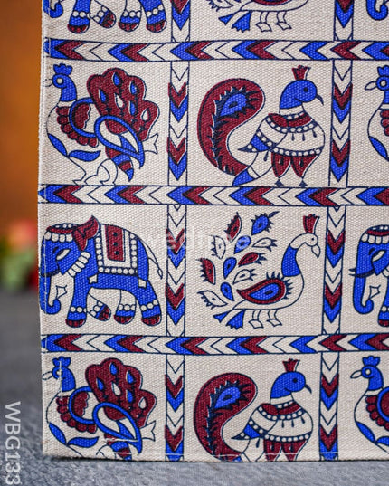 Jute Bag With Elephant And Peacock Motive - Wbg1332 Bags
