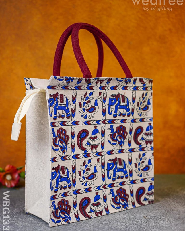 Jute Bag With Elephant And Peacock Motive - Wbg1332 Bags