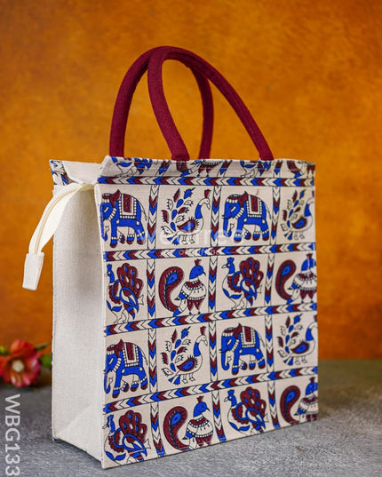 Jute Bag With Elephant And Peacock Motive - Wbg1332 Bags