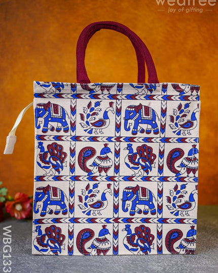 Jute Bag With Elephant And Peacock Motive - Wbg1332 Bags
