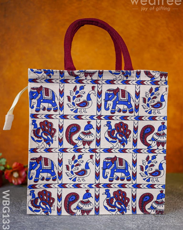 Jute Bag With Elephant And Peacock Motive - Wbg1332 Bags