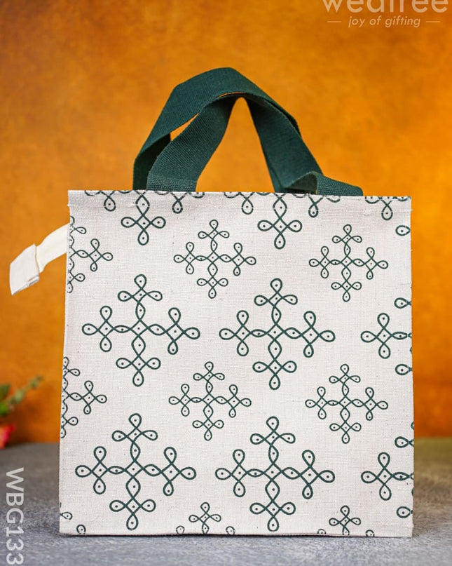 Jute Bag With Kolam Prints - Wbg1331 Bags