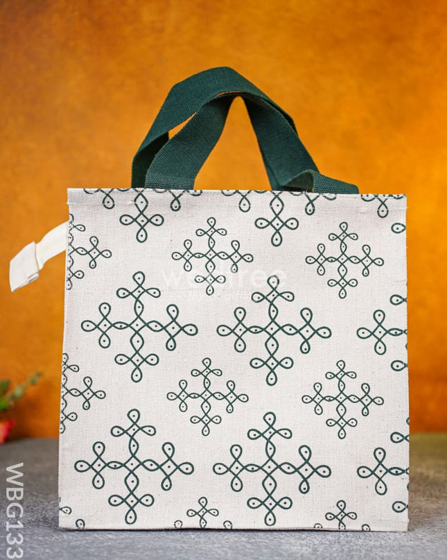 Jute Bag With Kolam Prints - Wbg1331 Bags